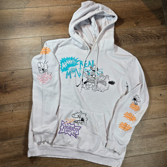 Nickelodeon Other - Nickelodeon Hoodie Mens L White Rugrats Rocko Real Monsters 90s Cartoon Retro